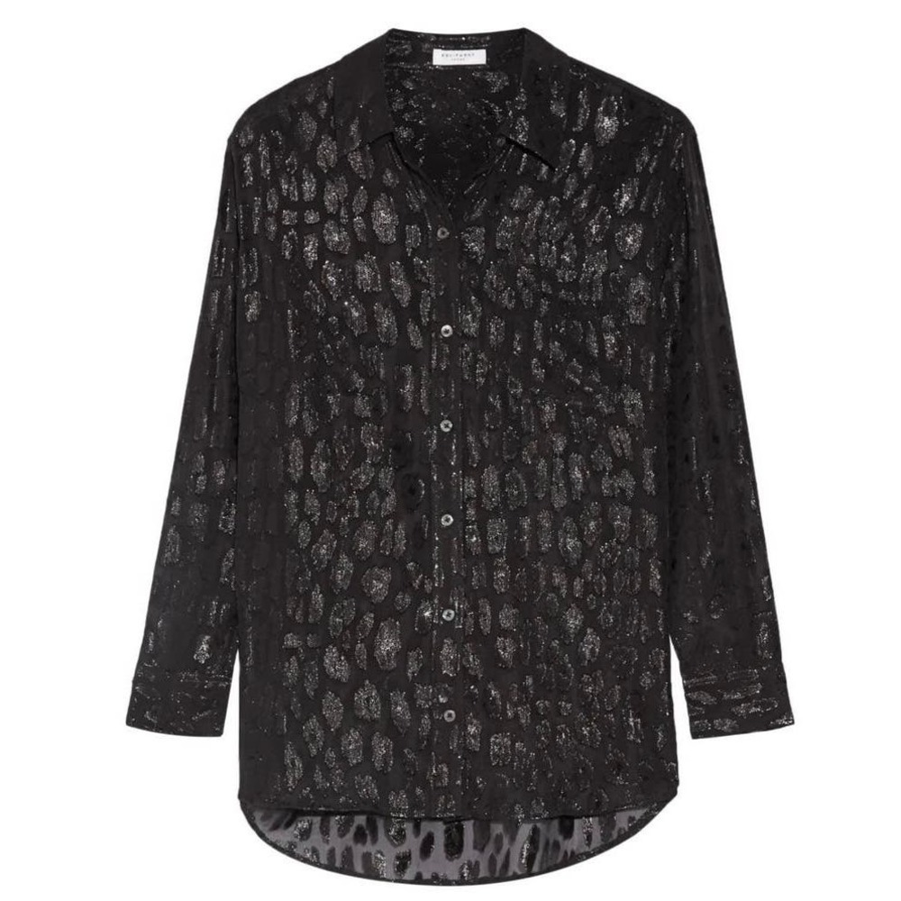 EQUIPMENT Daddy Metallic Leopard Print Silk Shirt Blouse in Black Size M - Picture 2 of 5